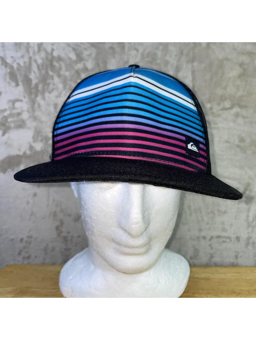 Quiksilver Baseball Snapback Trucker Mesh Hat Cap Pink Blue Striped Unisex OSFM